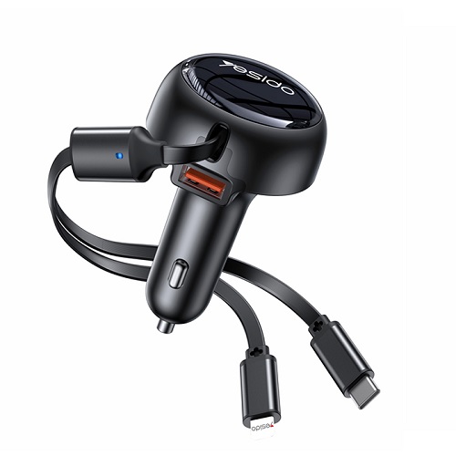 شارژر فندکی سوپر فست شارژ یسیدو YESIDO Y61 همراه کابل تایپسی و لایتنینگ