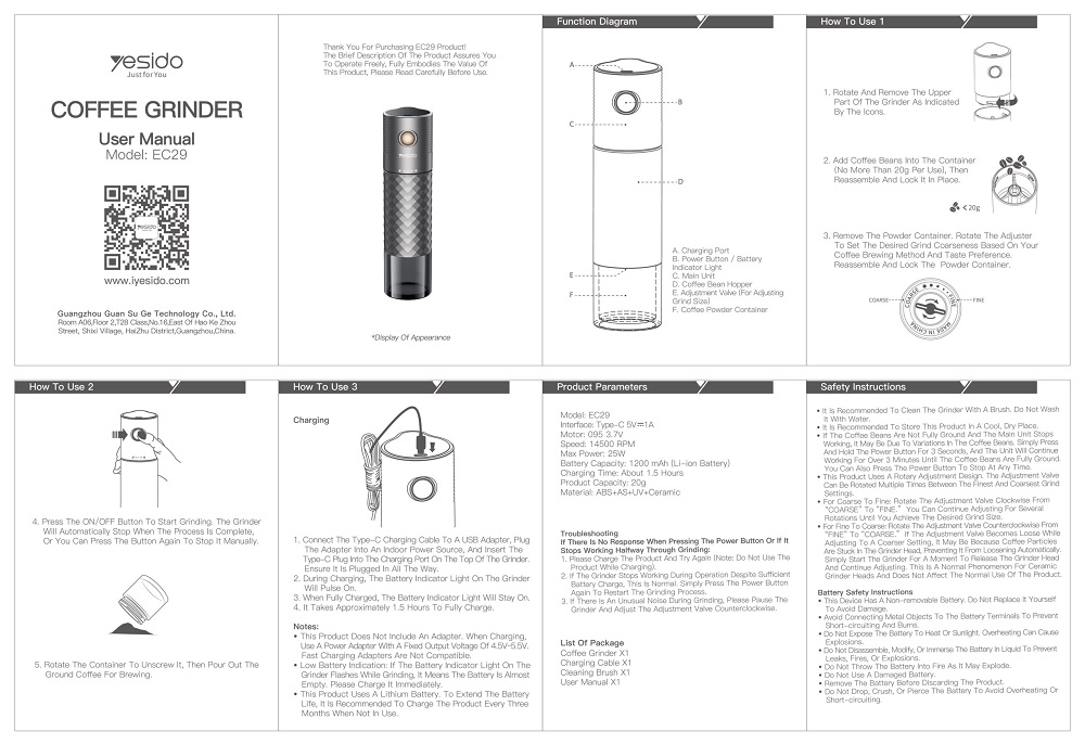 آسیاب قهوه مسافرتی یسیدو YESIDO EC29 - Image 2